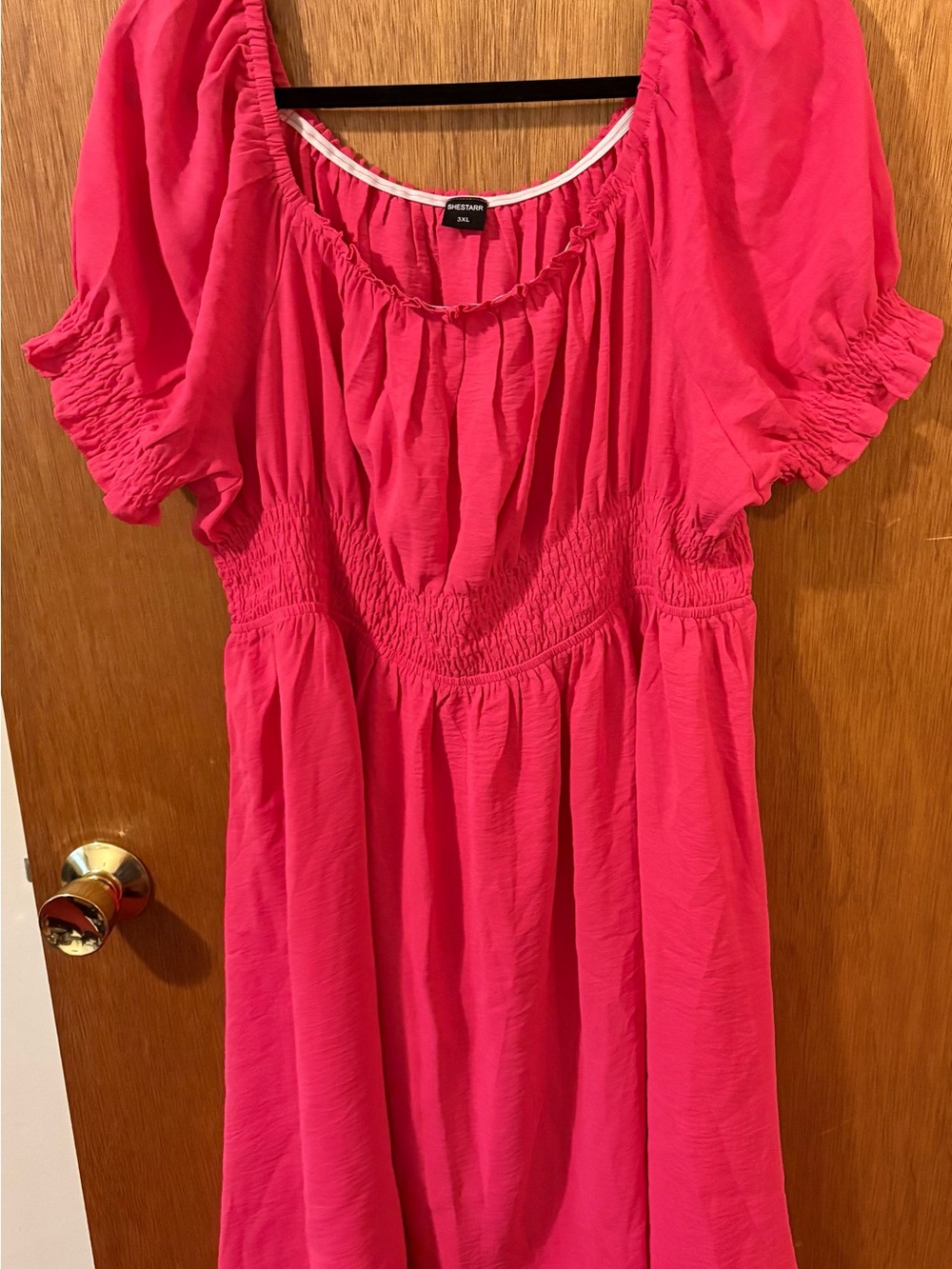 Hot Pink Puff Sleeve Smocked Plus Size Mini Dress New in Package, No Tags